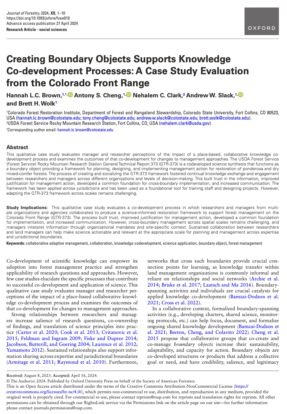 Creating Boundary Objects Supports Knowledge Co-development Processes: A Case Study Evaluation from the Colorado Front Range